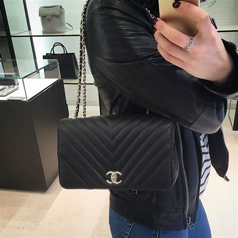 chanel chevron statement flap bag in metallic calfskin